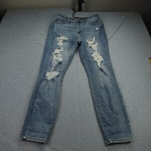 Judy Blue Jeans Womens 9/29 Blue Boyfriend Fit Distressed Medium Wash